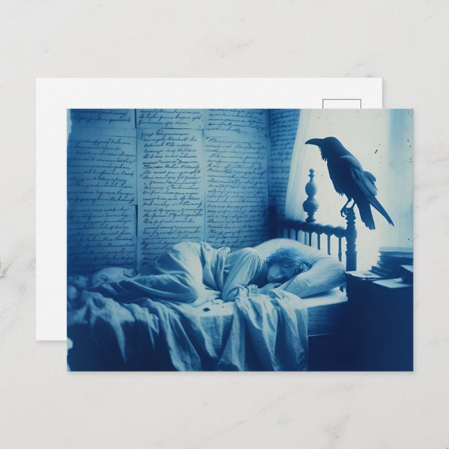 Sleeping Person and a Raven Poe Postcard (Front/Back)