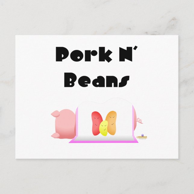 Sleeping Pig Pink Blanket Jelly Beans Pork N' Bean Postcard (Front)