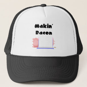 Sleeping Pigs Blue Pink Blanket Makin' Bacon Trucker Hat