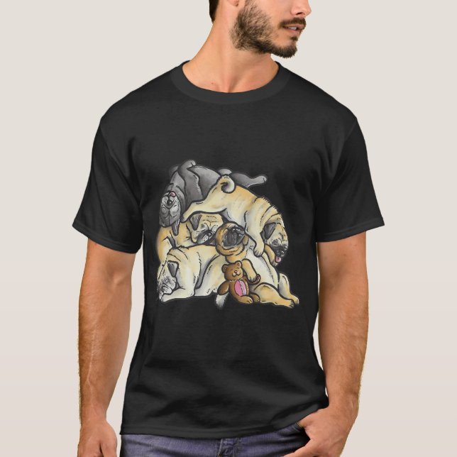 Sleeping pile of Pugs T-Shirt (Front)