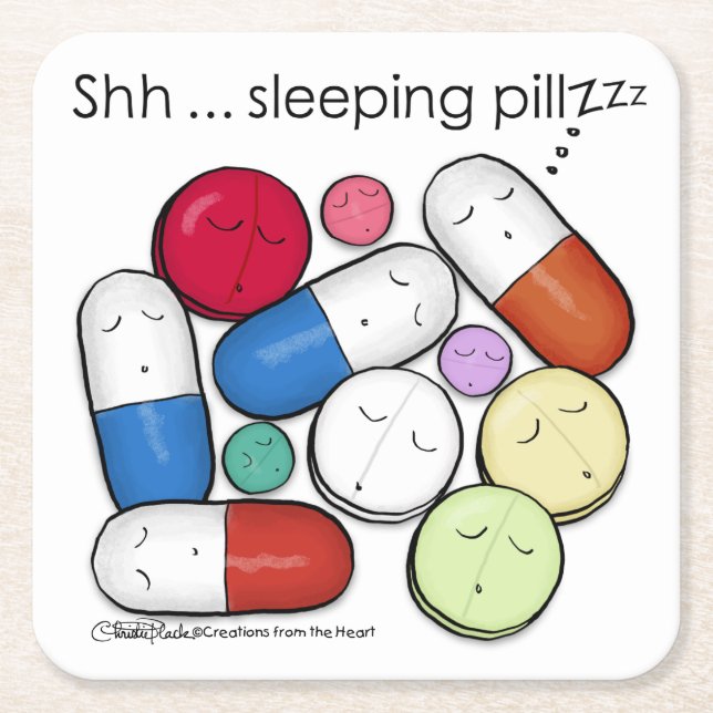 Sleeping Pills-Medication Square Paper Coaster (Front)
