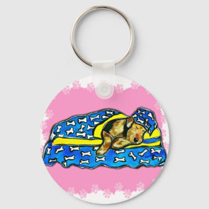 Sleeping Pink Airedale Key Ring