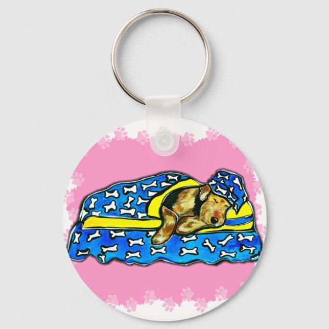 Sleeping Pink Airedale Key Ring (Front)