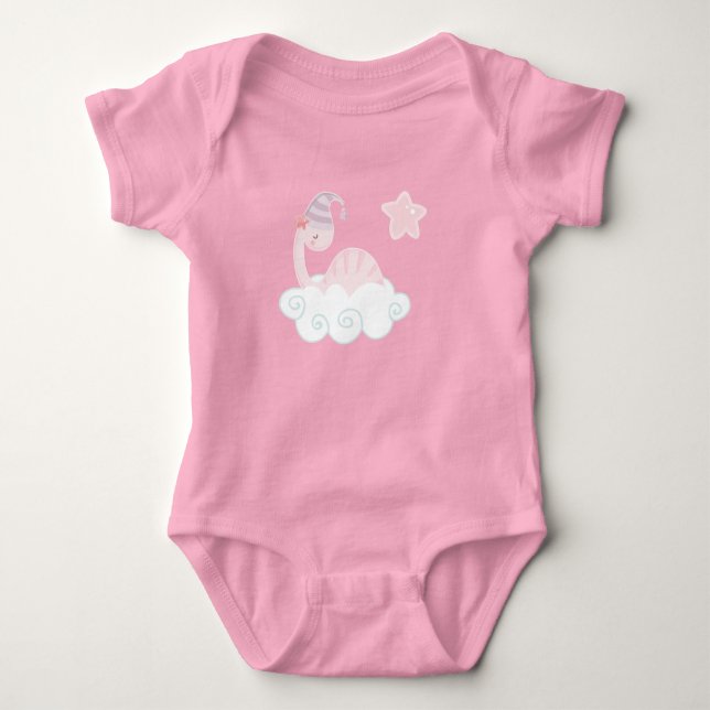 Sleeping Pink Dinosaur       Baby Bodysuit (Front)