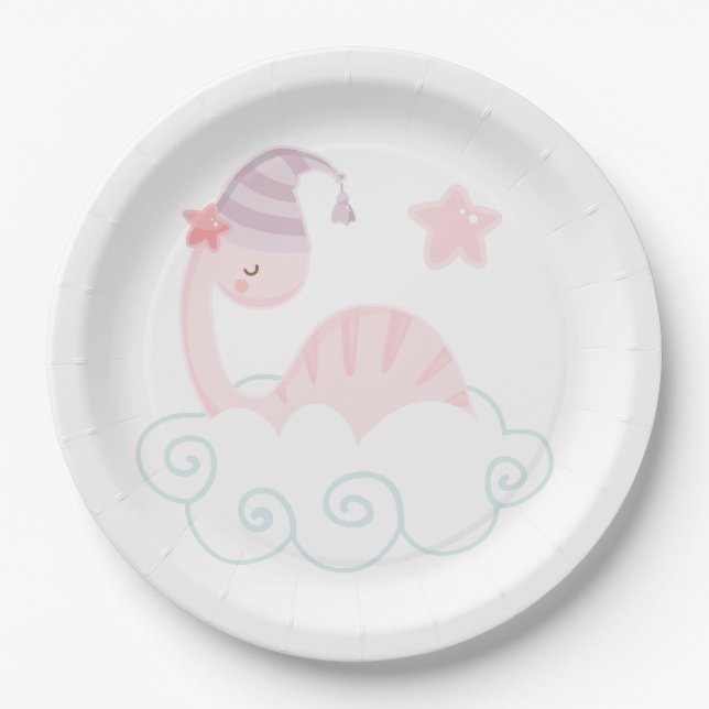 Sleeping Pink Dinosaur  Paper Plate (Front)