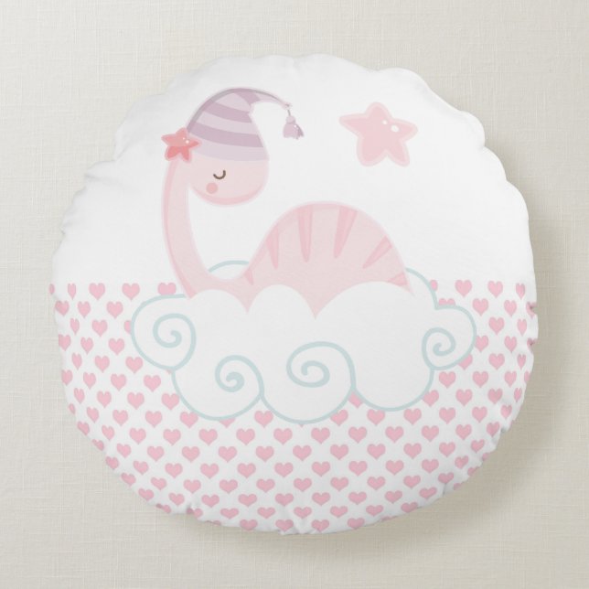 Sleeping Pink Dinosaur         Round Pillow (Front)