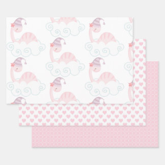 Sleeping Pink Dinosaur Wrapping Paper Sheet