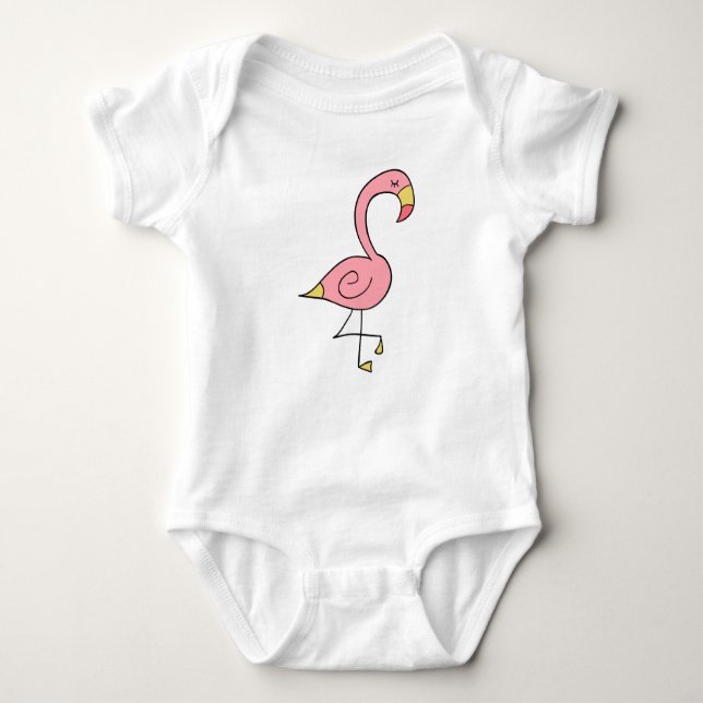 Sleeping pink flamingo baby bodysuit (Front)