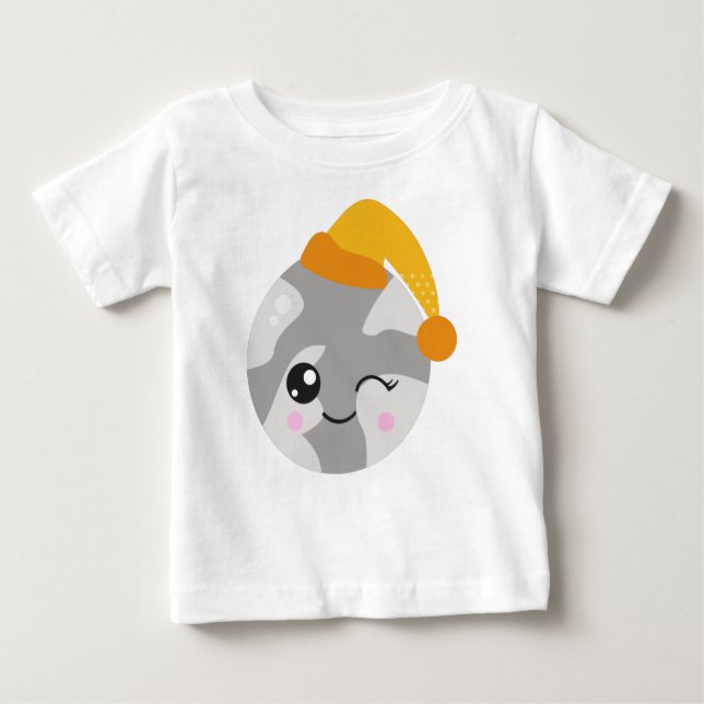 Sleeping Planet, Cute Planet, Planet With Nightcap Baby T-Shirt (Front)
