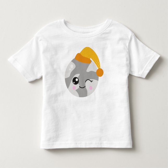 Sleeping Planet, Cute Planet, Planet With Nightcap Toddler T-Shirt (Front)