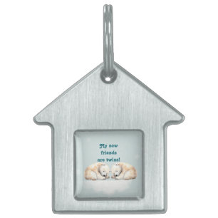 Sleeping Polar Bear Twins Baby Shower Pet ID Tag