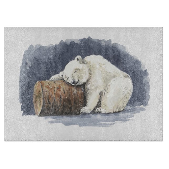 Sleeping polar bear, watercolor art cutting board (Front)