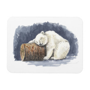 Sleeping polar bear, watercolor art magnet