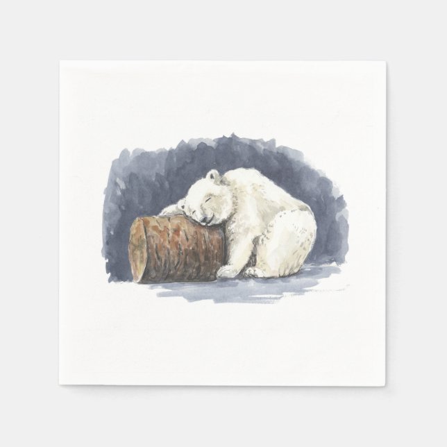 Sleeping polar bear, watercolor art napkin (Front)