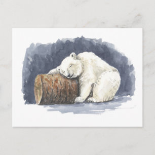 Sleeping polar bear, watercolor art postcard
