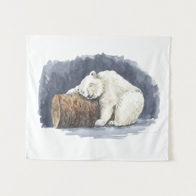 Sleeping polar bear, watercolor art tapestry (Front (Horizontal))