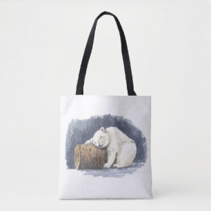Sleeping polar bear, watercolor art tote bag