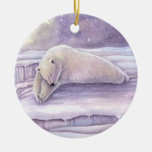 Sleeping Polar Bear Wildlife Fantasy Art Ceramic Tree Decoration