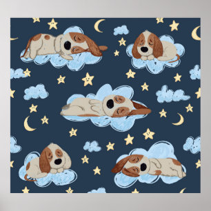 Sleeping Puppies: Good Night Pattern Poster