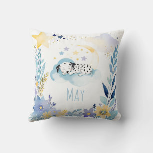 Sleeping Puppy Dalmatian Boho Name Nursery Pillow