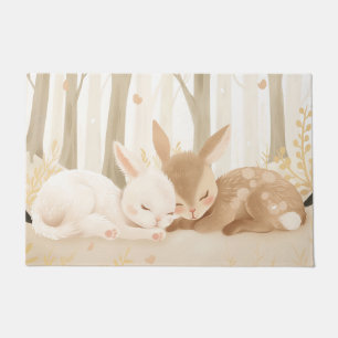 Sleeping rabbit and fawn in forest doormat