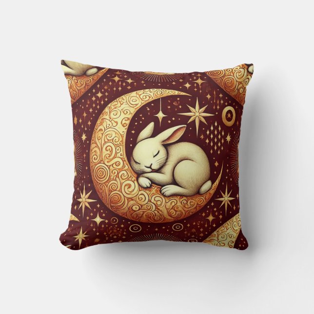 🌙🐰 Sleeping Rabbit Moon Cosy Decor Gift ✨ Cushion (Front)