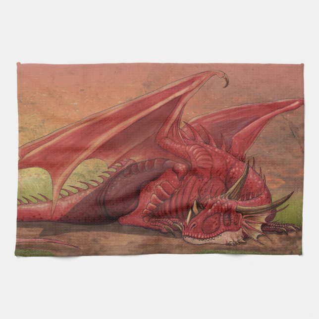 Sleeping red dragon tea towel (Horizontal)