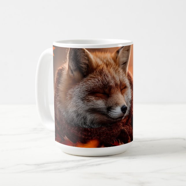 Sleeping Red Fox in a Cozy Autumn Scarf Coffee Mug (Front Left)