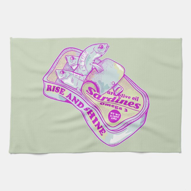 SLEEPING SARDINES rISE AND SHINE Tea Towel (Horizontal)