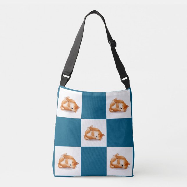 sleeping shiba inu chequered pattern crossbody bag (Front)