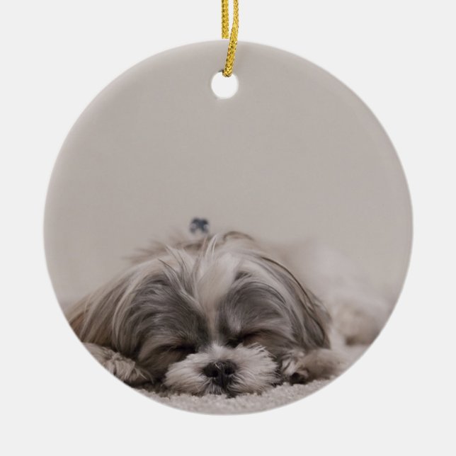 Sleeping Shih tzu Christmas Ornament, Sleeping Dog Ceramic Tree Decoration (Front)