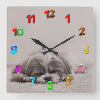 Sleeping Shih tzu Clock, Sleeping Dog Square Wall Clock