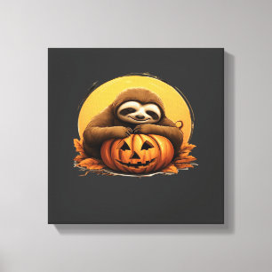 Sleeping Sloth and Halloween Pumpkin Classic T-Shi Canvas Print
