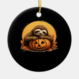 Sleeping Sloth and Halloween Pumpkin Classic T-Shi Ceramic Tree Decoration