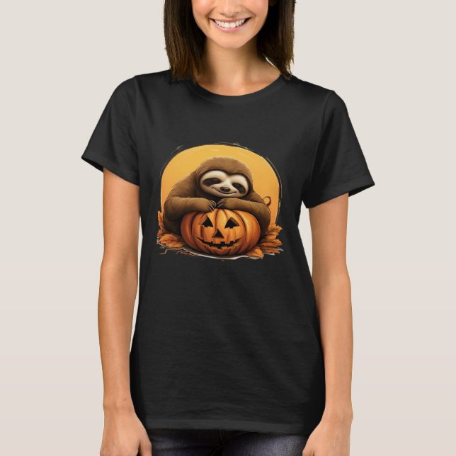 Sleeping Sloth and Halloween Pumpkin Classic T-Shi T-Shirt (Front)