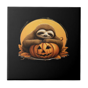 Sleeping Sloth and Halloween Pumpkin Classic T-Shi Tile