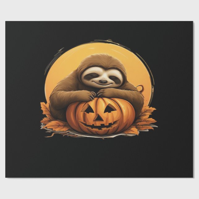 Sleeping Sloth and Halloween Pumpkin Classic T-Shi Wrapping Paper (Flat)