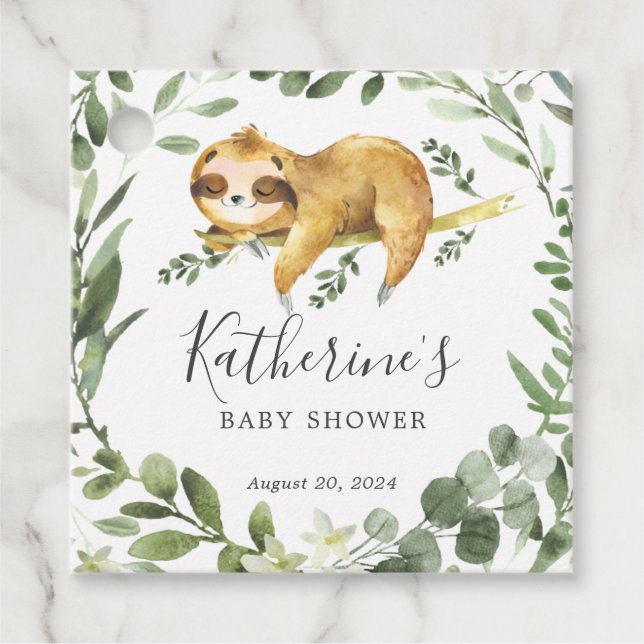 Sleeping Sloth Baby Shower Favour Tag (Front)