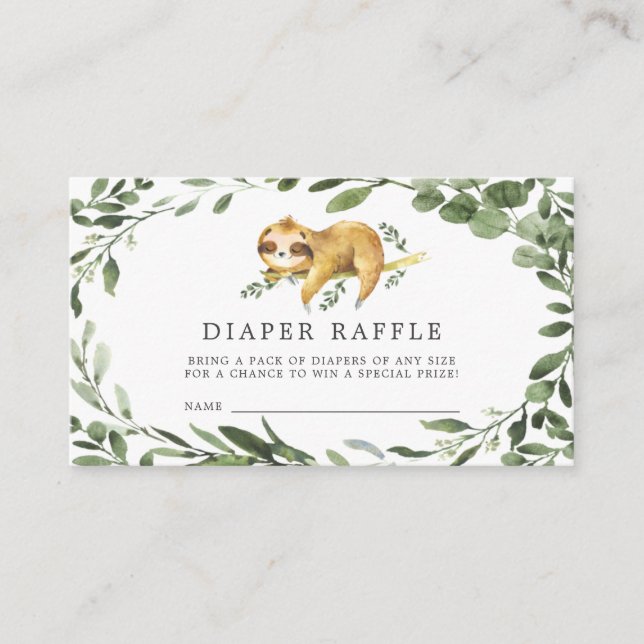 Sleeping Sloth Diaper Raffle Baby Shower Card (Front)