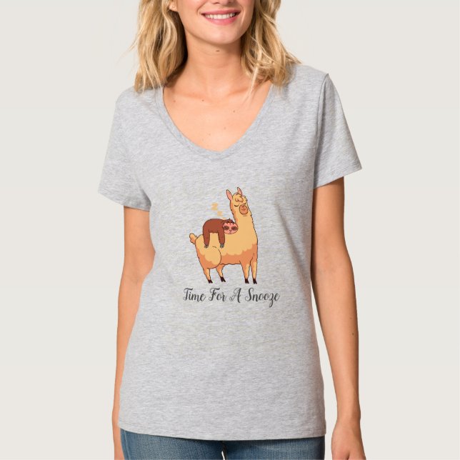 Sleeping Sloth Hitches a Ride on a Llama T-Shirt (Front)