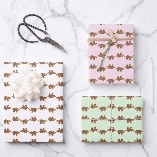 Sleeping Sloth In A Tree Cute Animal Multi Colour Wrapping Paper Sheet (Front)