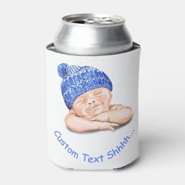 Sleeping Smiling Baby Can Cooler with Custom Text (Can Front)