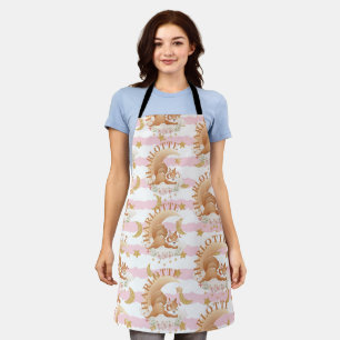 Sleeping Squirrel on Clouds Gold Moon & Stars Name Apron