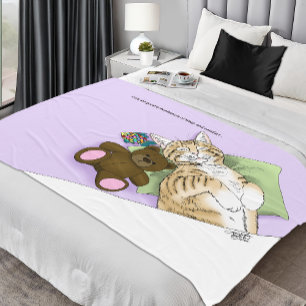 Sleeping Tabby Cat Comfort Cute Cosy Lavender Fleece Blanket
