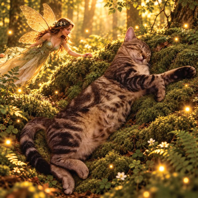Sleeping Tabby Cat & Fairy Enchanted Forest Pillow (Creator Uploaded)