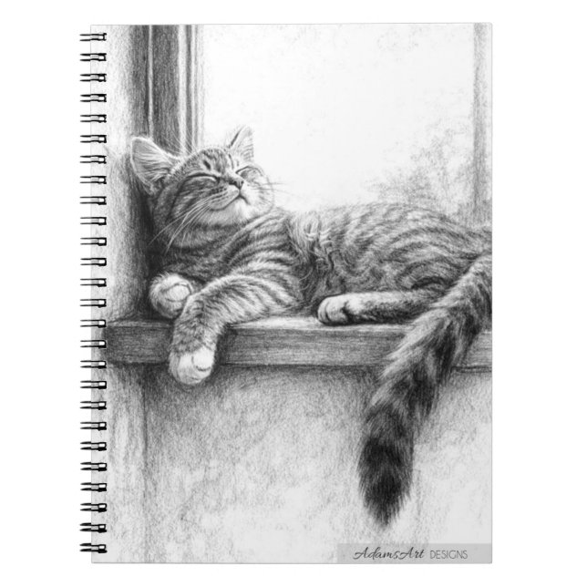 Sleeping Tabby Cat Pencil Sketch Notebook (Front)