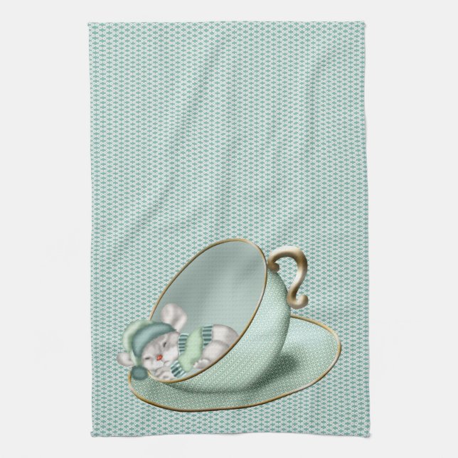 Sleeping Tea Cup Mouse Tea Towel (Vertical)
