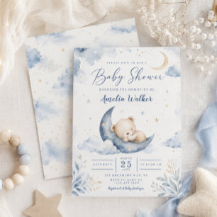Sleeping Teddy Bear Baby Shower Invitation
