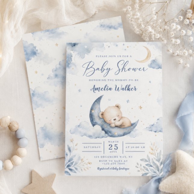 Sleeping Teddy Bear Baby Shower Invitation (Creator Uploaded)