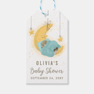 Sleeping Teddy Bear Boy Moon Baby Shower Thank You Gift Tags